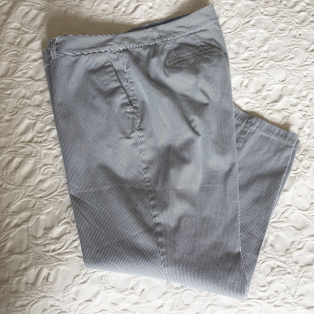 Talbots Weekend Chino 16W Blue White Stripe Cropped Pants Coastal Preppy